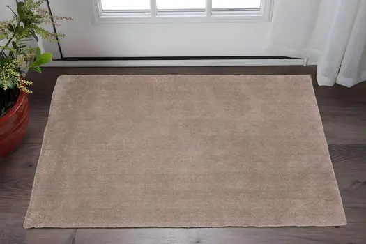 3' X 5' Beige Shag Hand Woven Area Rug