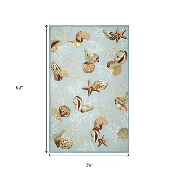 3' X 5' Blue Corals And Shells Area Rug