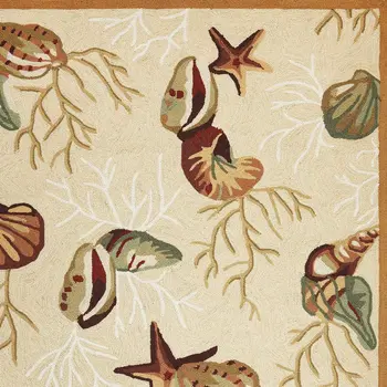 3' X 5' Beige Corals And Shells Area Rug