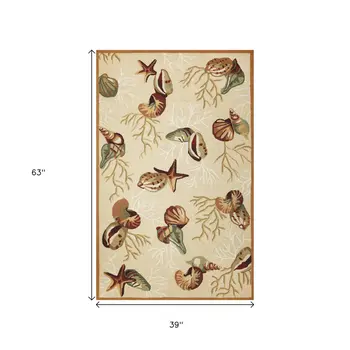 3' X 5' Beige Corals And Shells Area Rug