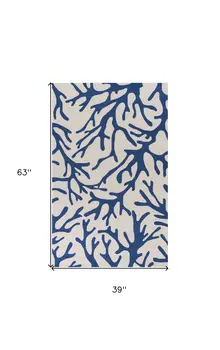 3' X 5' Ivory and Blue Coral Hand Hooked Area Rug
