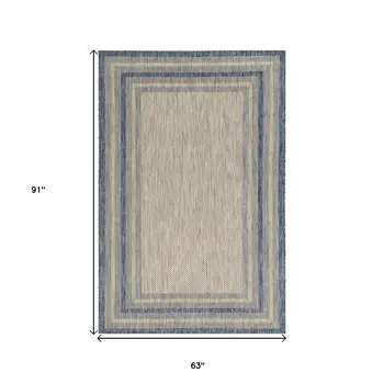 5' X 8'  Grey Or  Denim Bordered Uv Treated Area Rug