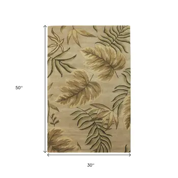 2' X 4' Sand Leaves Wool Area Rug