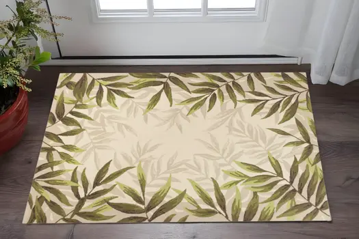 2' X 4' Ivory Leaves Bordered Wool Area Rug