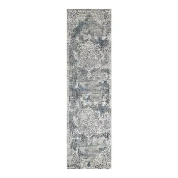 8' Ivory Floral Medallion Runner Rug