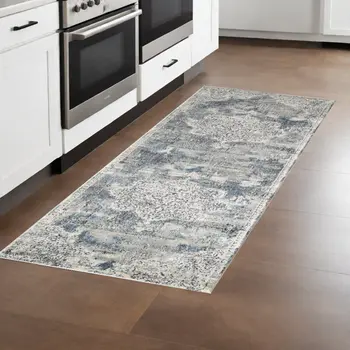 8' Ivory Floral Medallion Runner Rug