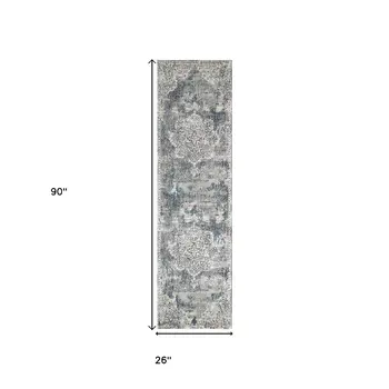 8' Ivory Floral Medallion Runner Rug