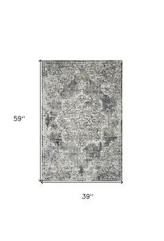3' X 5' Ivory Floral Medallion Area Rug