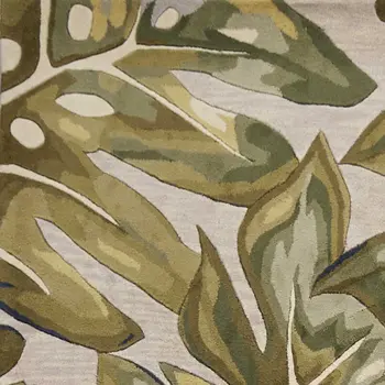 2' X 4' Green Palm Leaves Wool Area Rug