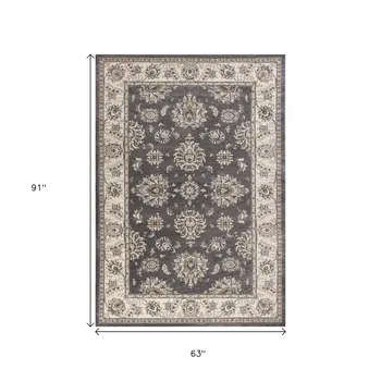 5' X 8' Gray And Ivory Floral Vines Area Rug