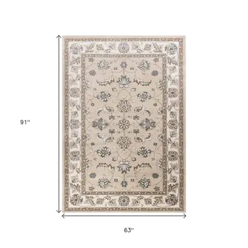 5' X 8' Beige And Ivory Floral Area Rug