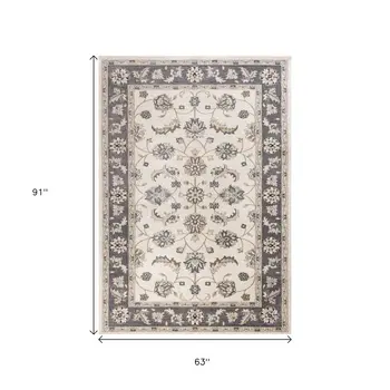 5' X 8' Ivory And Gray Floral Vines Area Rug