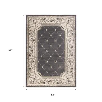 5' X 8' Gray And Ivory Floral Area Rug