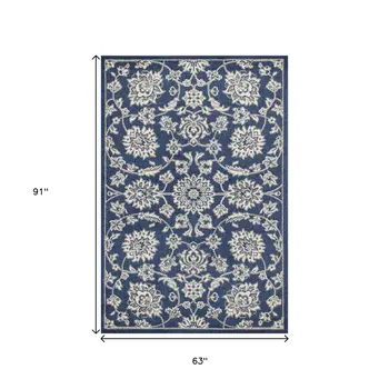 5' X 8' Denim Floral Vines Uv Treated Area Rug