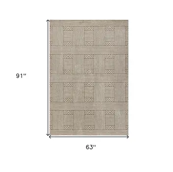 5' X 8' Beige And Ivory Geometric Indoor Outdoor Area Rug