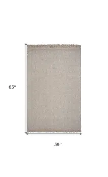 3' X 5' Oatmeal Beige Wool Chevron Hand Woven Area Rug