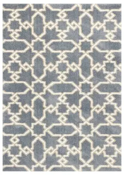 3' X 5' Slate Blue And Ivory Geometric Area Rug