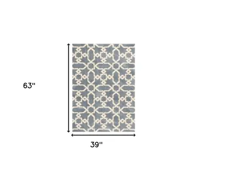 3' X 5' Slate Blue And Ivory Geometric Area Rug