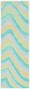 8' Ocean Blue Beige Hand Tufted Abstract Waves Indoor Runner Rug