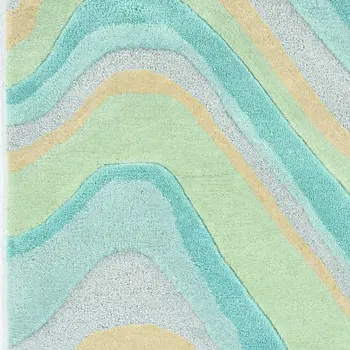 8' Ocean Blue Beige Hand Tufted Abstract Waves Indoor Runner Rug