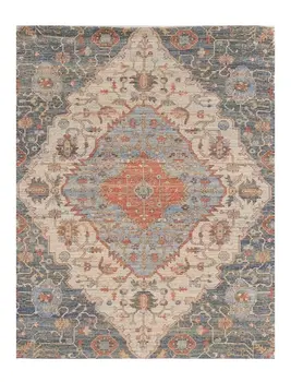 8' X 10' Blue Red Hand Woven Diamond Medallion Indoor Area Rug