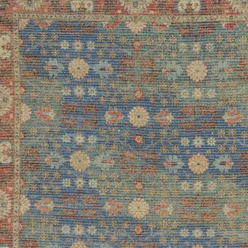 7' X 9' Blue and Red Floral Medallion Hand Woven Area Rug