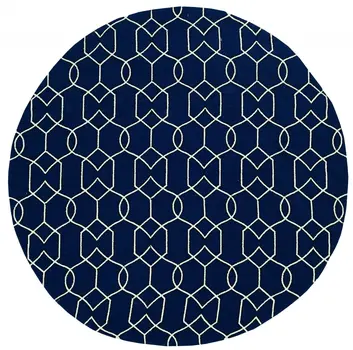 7' Navy Blue And White Round Moroccan Handmade Indoor Outdoor Area Rug