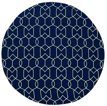 7' Navy Blue And White Round Moroccan Handmade Indoor Outdoor Area Rug
