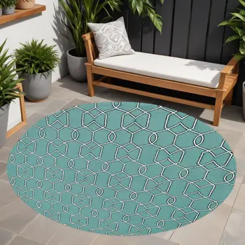 7' Green And Ivory Round Moroccan Handmade Indoor Outdoor Area Rug