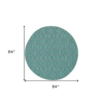 7' Green And Ivory Round Moroccan Handmade Indoor Outdoor Area Rug