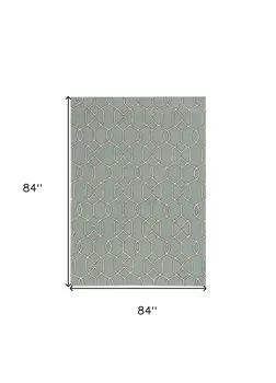 7' X 7' Green and Ivory Hand Hooked Area Rug