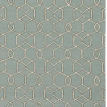 7' X 7' Green and Ivory Hand Hooked Area Rug