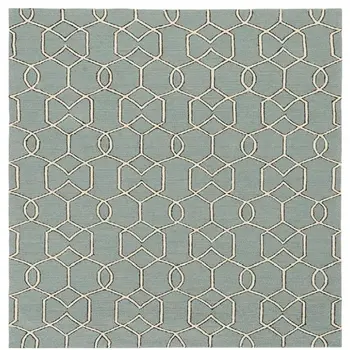 7' X 7' Green and Ivory Hand Hooked Area Rug