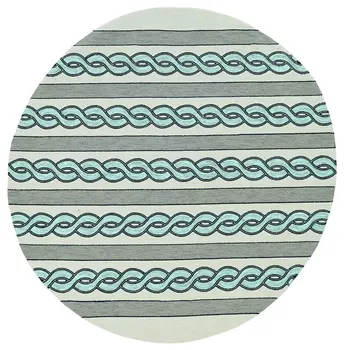 7' Ivory And Blue Round Abstract Handmade Indoor Outdoor Area Rug