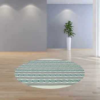 7' Ivory And Blue Round Abstract Handmade Indoor Outdoor Area Rug