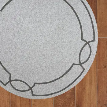 7' Ivory And Brown Round Geometric Handmade Indoor Outdoor Area Rug