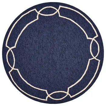 7' Blue And Ivory Round Geometric Handmade Indoor Outdoor Area Rug
