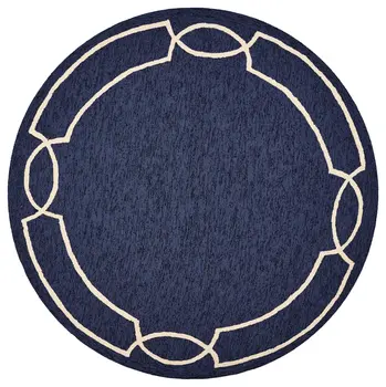 7' Blue And Ivory Round Geometric Handmade Indoor Outdoor Area Rug