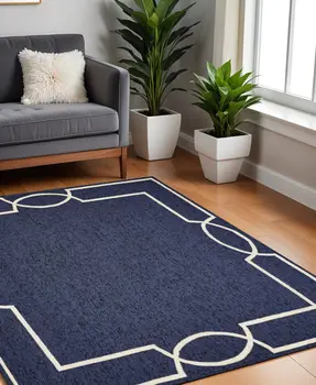 7' Blue And Ivory Square Geometric Handmade Indoor Outdoor Area Rug