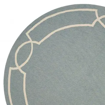 7' Sky Blue And Ivory Round Geometric Handmade Indoor Outdoor Area Rug