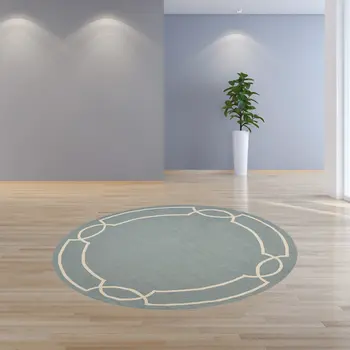 7' Sky Blue And Ivory Round Geometric Handmade Indoor Outdoor Area Rug