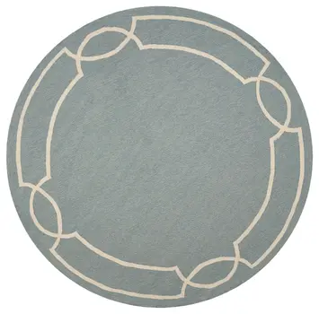 7' Sky Blue And Ivory Round Geometric Handmade Indoor Outdoor Area Rug