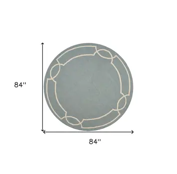 7' Sky Blue And Ivory Round Geometric Handmade Indoor Outdoor Area Rug