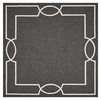 7' Onyx And White Square Geometric Handmade Indoor Outdoor Area Rug