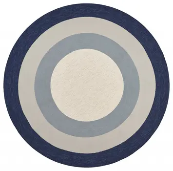 7' Navy Blue Gray And Ivory Round Geometric Handmade Indoor Outdoor Area Rug