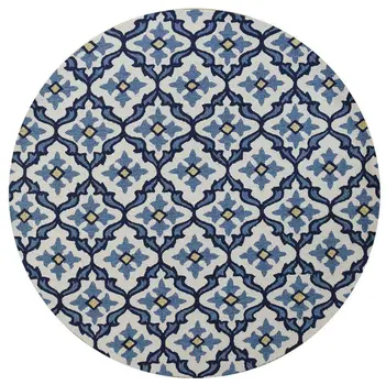 8' Ivory And Blue Moroccan Indoor Outdoor Area Rug