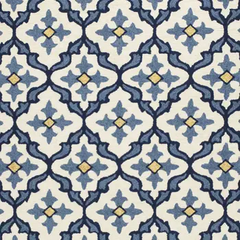 8' Ivory And Blue Moroccan Indoor Outdoor Area Rug