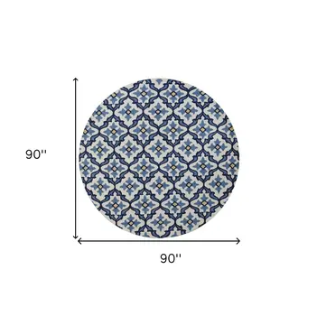 8' Ivory And Blue Moroccan Indoor Outdoor Area Rug