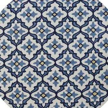 8' Ivory And Blue Moroccan Indoor Outdoor Area Rug