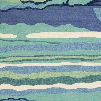 8' Blue Round Abstract Indoor Outdoor Area Rug
